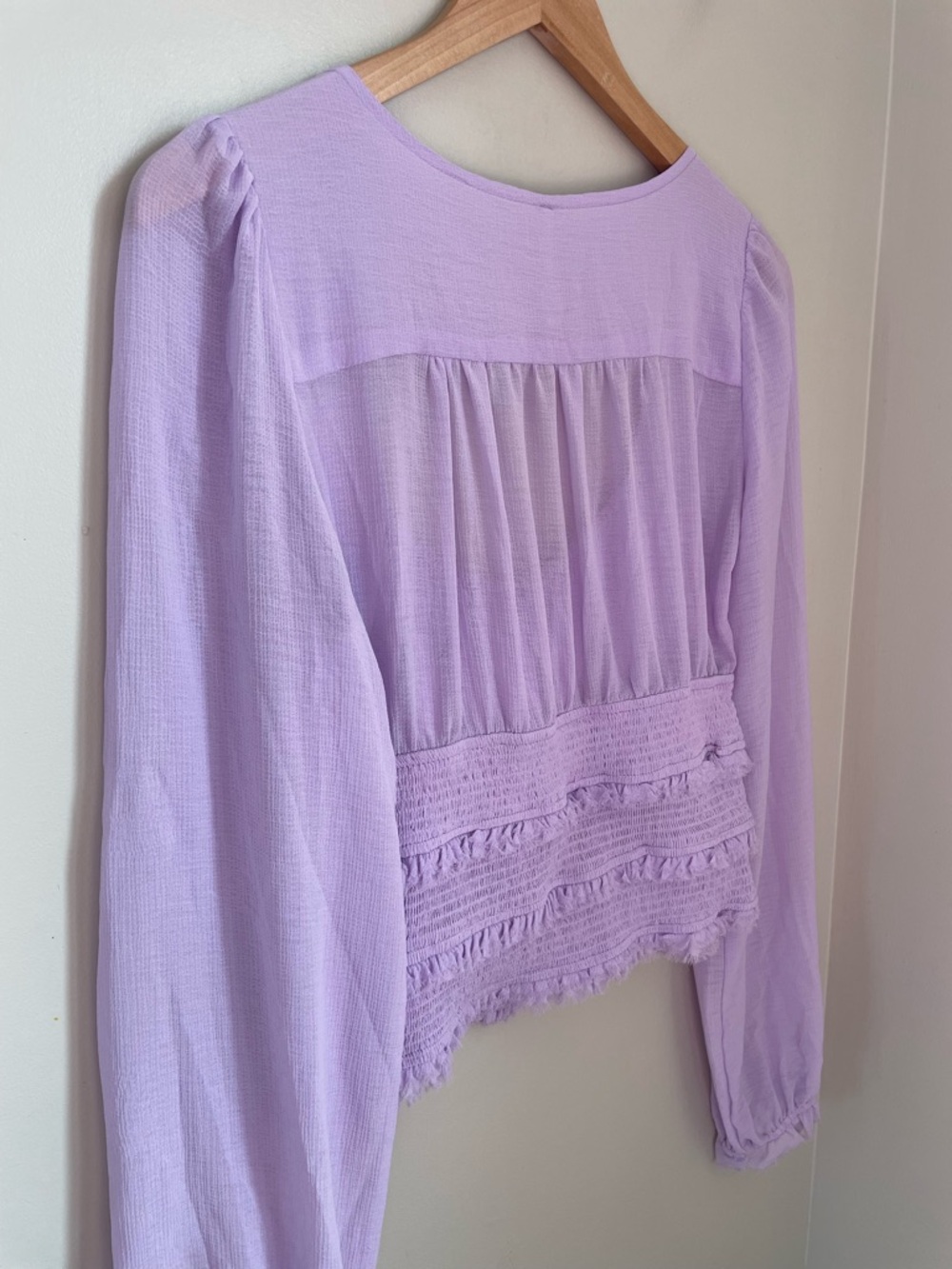 Free People Lolita Top Lavender Sz Medium Boho Sheer Smocked Festival Feminine - Picture 8 of 12